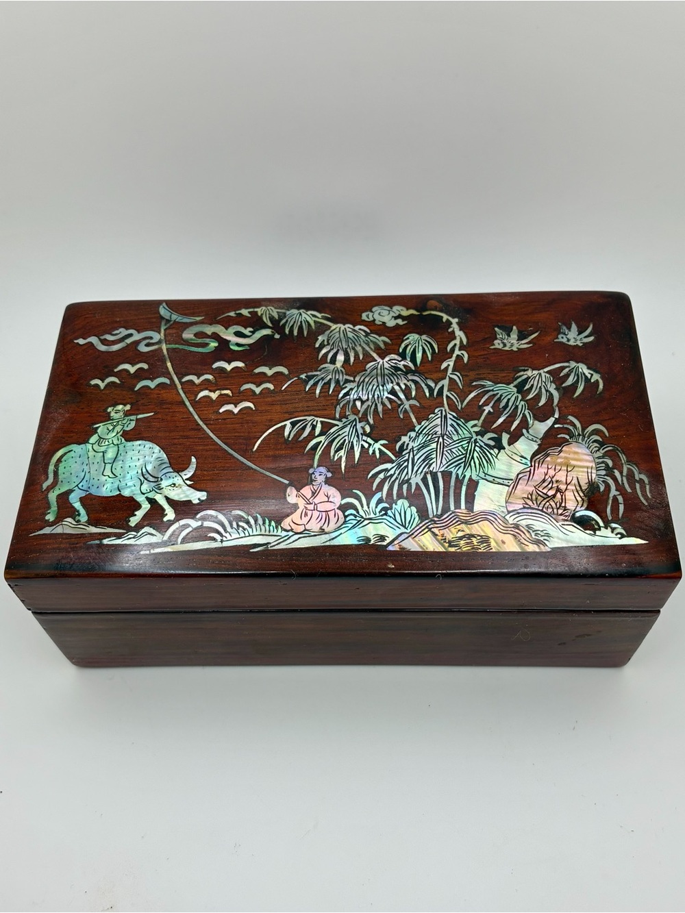 Vintage Abalone MOP Inlay Hinged Rosewood Box